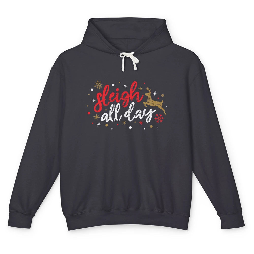 Sleigh All Day Xmas Reindeer Retro Merry Christmas Lights Unisex Lightweight Hoodie