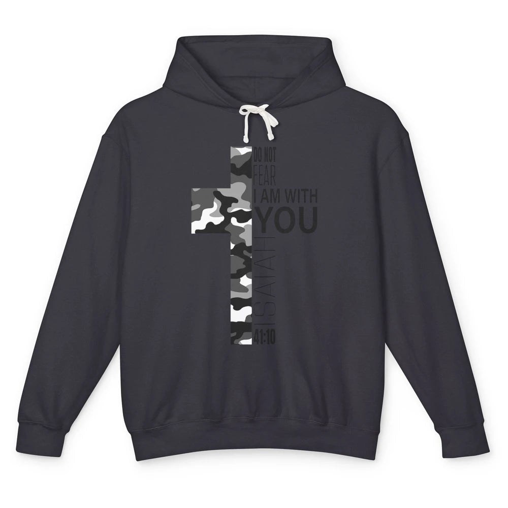 White Camo Not Fear Christian Verse Religious Jesus Cross Unisex Lightweight Hoodie