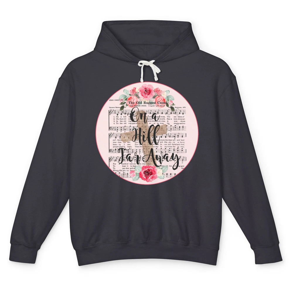 Floral Jesus Cross On Hill Far Away Old Rugged Cross Western Unisex Lightweight Hoodie