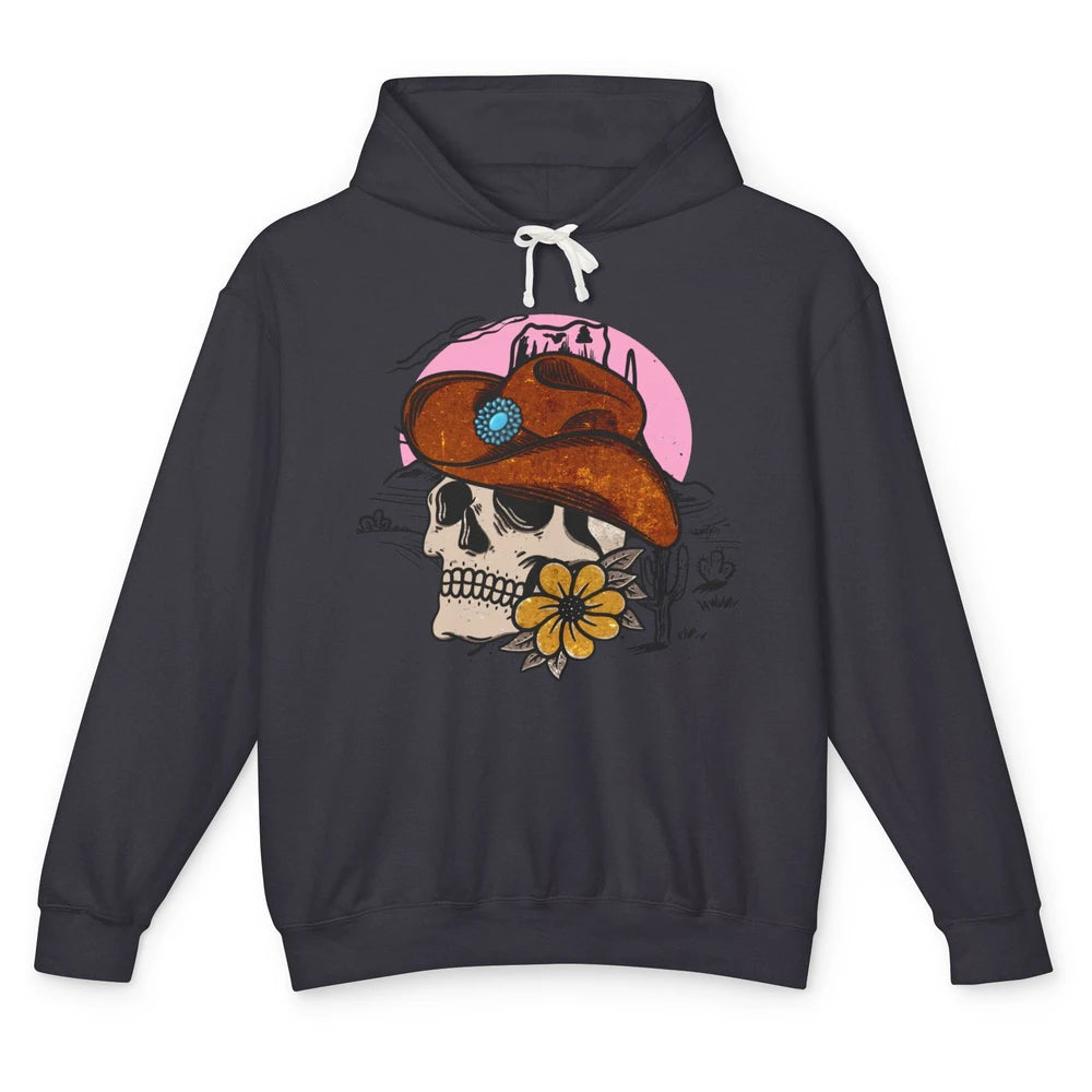 Skull Desert Cactus Cowboy Gemstone Hat Western Country Girl Unisex Lightweight Hoodie