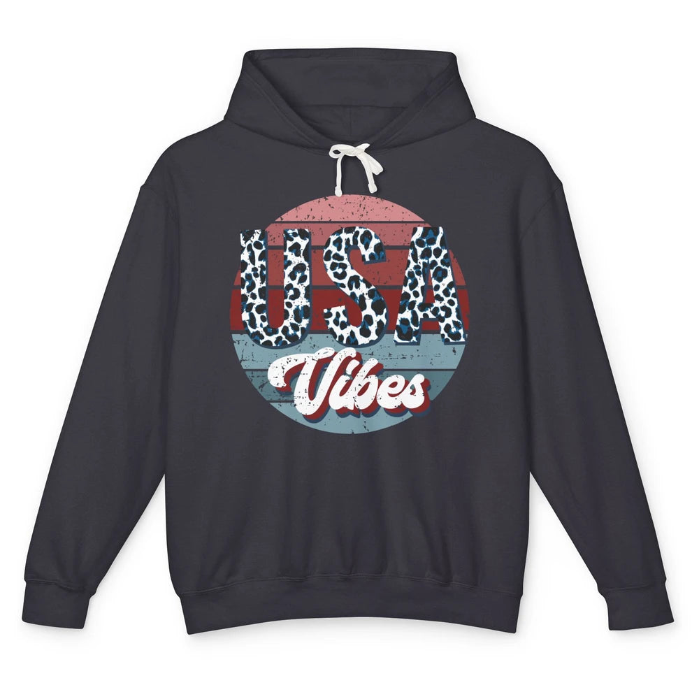 Vintage USA Vibes Leopard Patriots Independence Day Gift Unisex Lightweight Hoodie