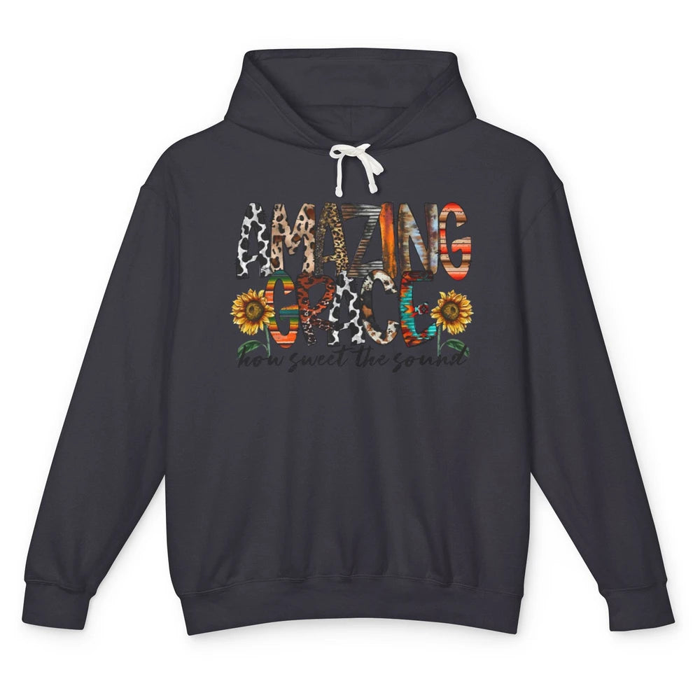 Leopard Amazing Grace How Sweet The Sound Christian Western Unisex Lightweight Hoodie