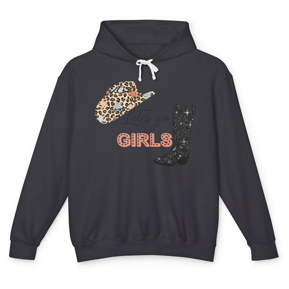 Retro Leopard Cowboy Boots Let's Go Girls Western Cowgirls Unisex Lightweight Hoodie