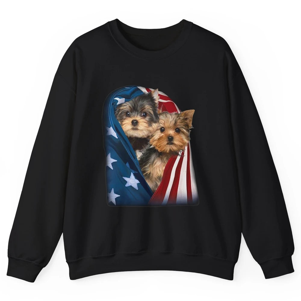 Yorkshire Terrier US Flag July 4th Patriotic Yorkie Puppies Unisex Crewneck Sweatshirt