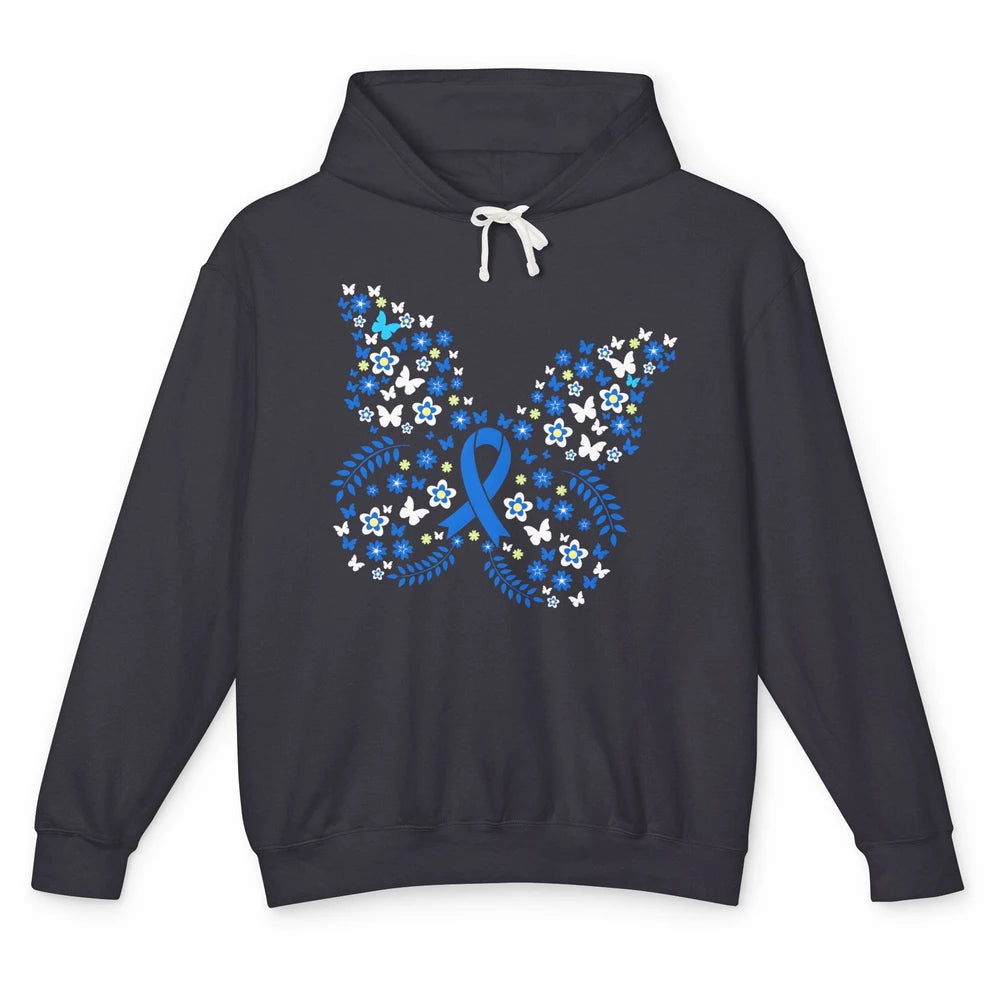 Butterfly Colon Warrior Colorectal Cancer Dark Blue Ribbon Unisex Lightweight Hoodie