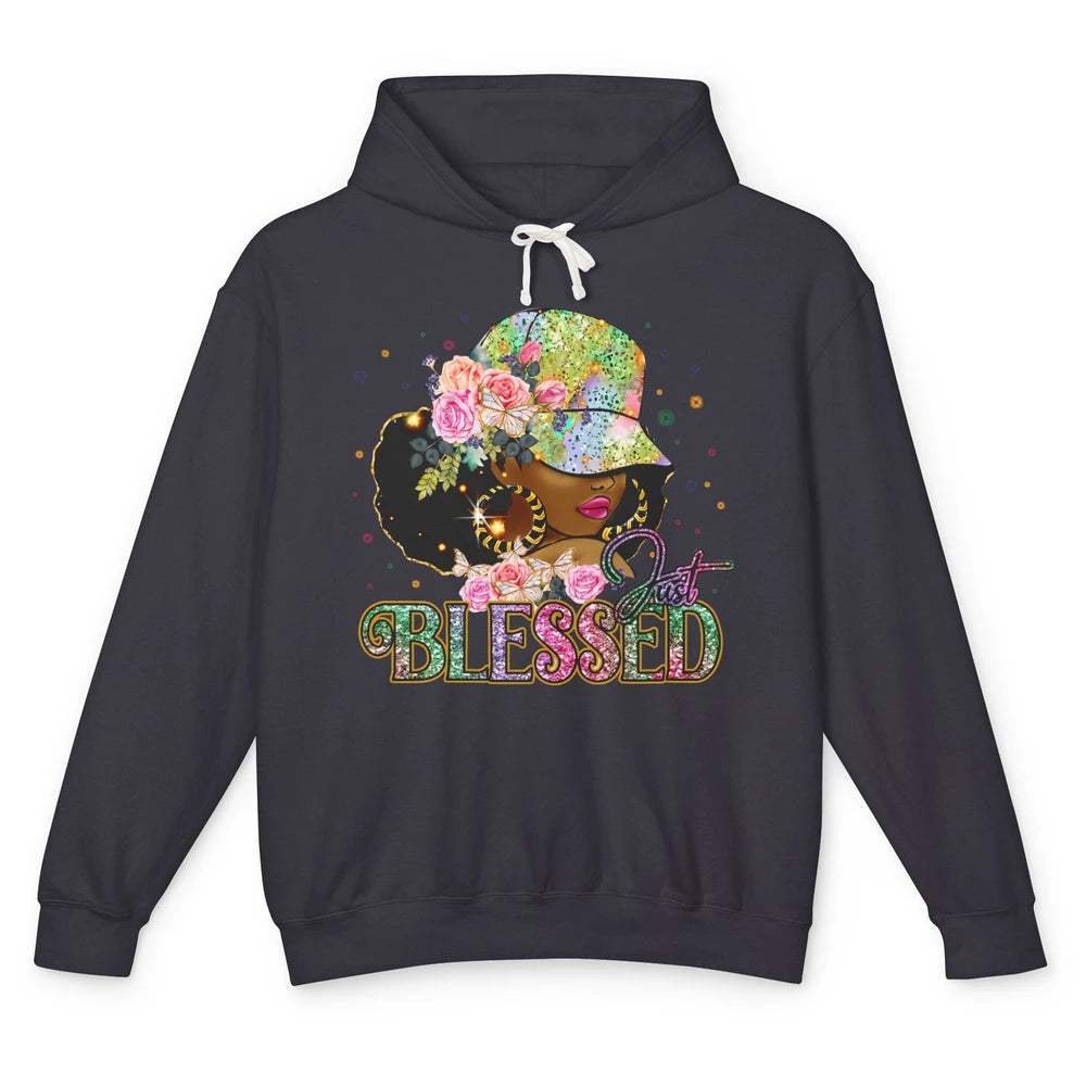 Floral Afro Black Girl Just Blessed Christian Afro American Unisex Lightweight Hoodie