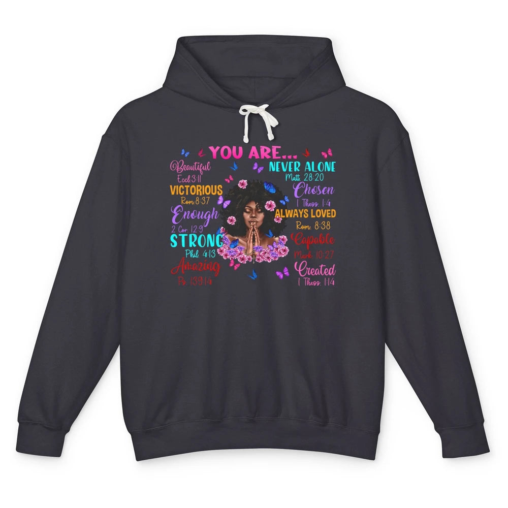 Afro Women Christian God Says I Am Bible Verse Religious Unisex Lightweight Hoodie