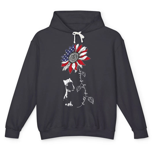 Cat Sunflower 4th Of July Patriotic Faith Family Freedom Unisex Lightweight Hoodie