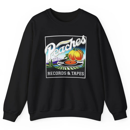 Vintage Peaches Record Tapes Retro 70s Peach Summer Fruit Unisex Crewneck Sweatshirt