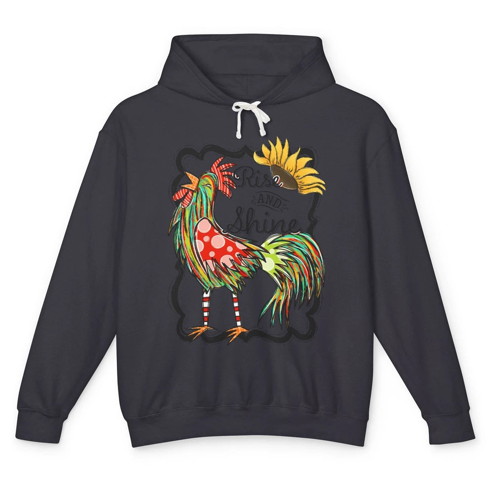 Sunflower Chicken Rooster Rise And Shine Western Motivation Unisex Lightweight Hoodie