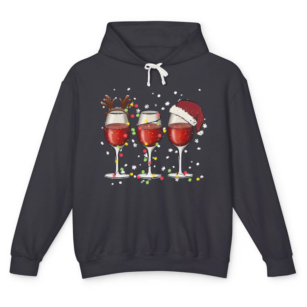 Christmas Red Wine Glass Santa Hat Reindeer Christmas Party Unisex Lightweight Hoodie