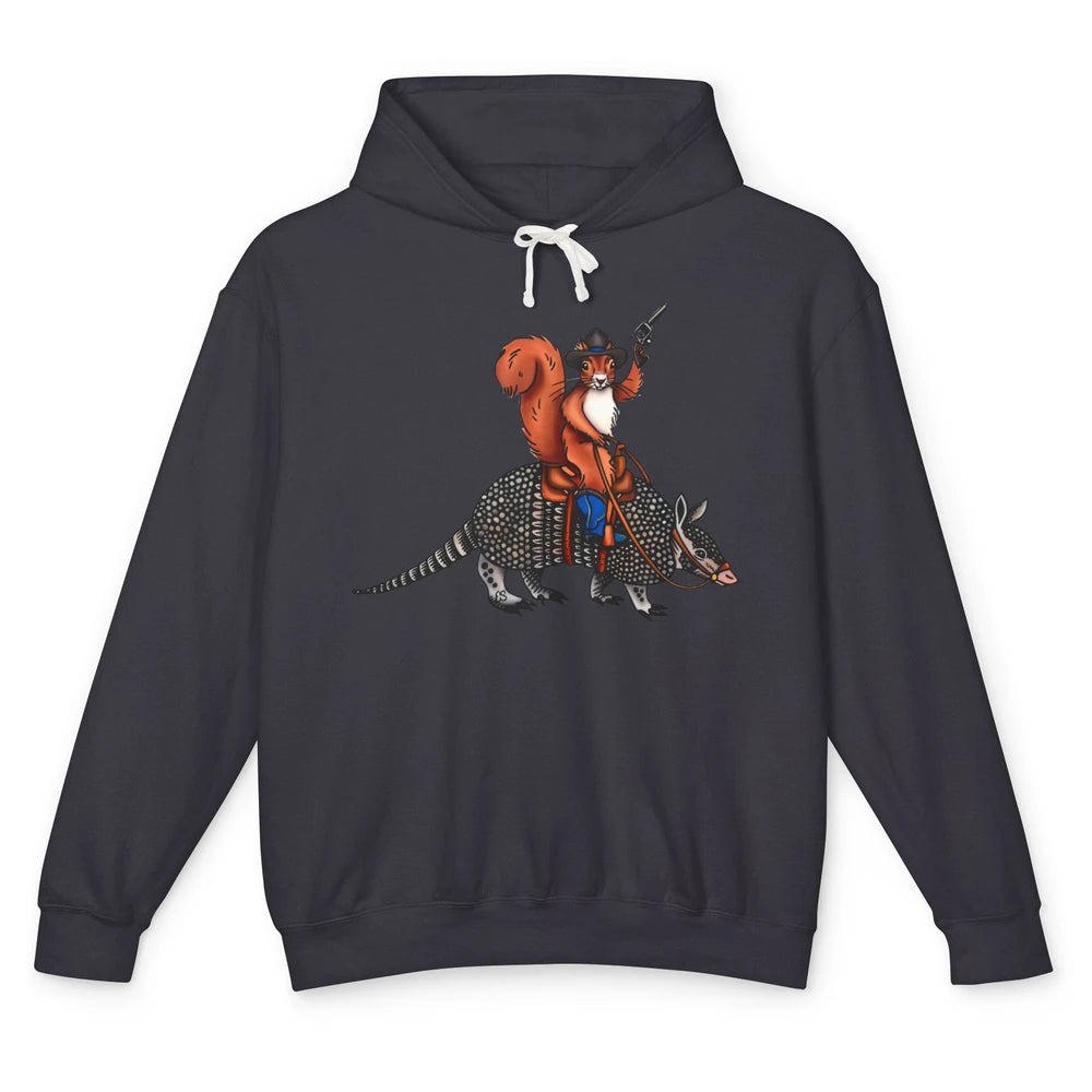 Retro Squirrel Cowboy Riding Armadillo Howdy Western Country Unisex Lightweight Hoodie