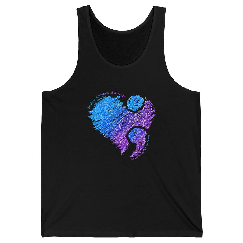 Semicolon Turquoise Blue Ribbon Heart Suicide Prevention Unisex Jersey Tank