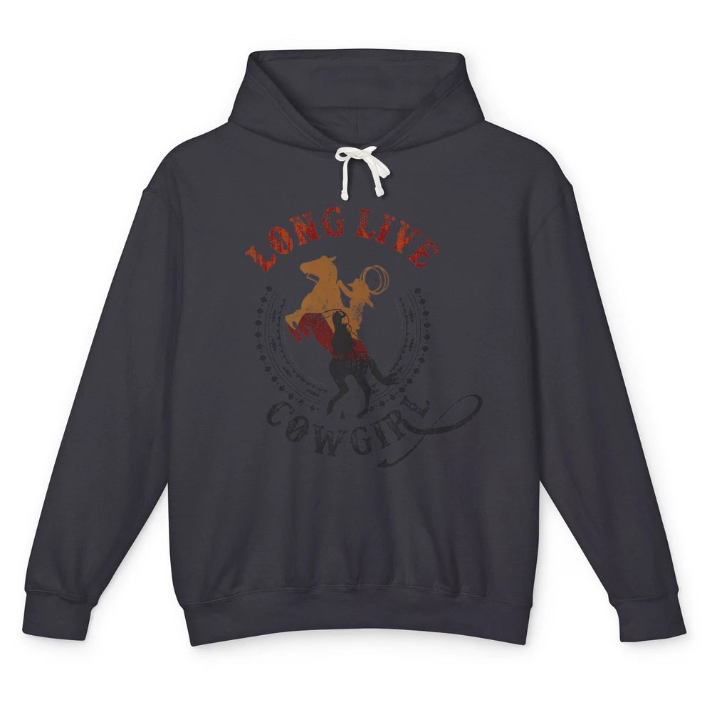 Western Country Cowgirl Riding Horses Cool Rodeo Howdy Retro Unisex Lightweight Hoodie