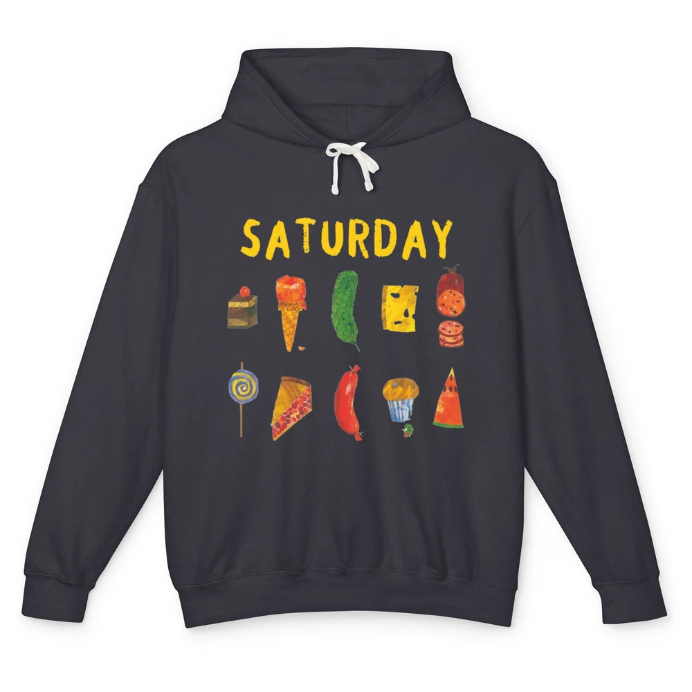 Funny Hungry Caterpillars Saturday Fruit Vegan Vegetable Pun Unisex Lightweight Hoodie