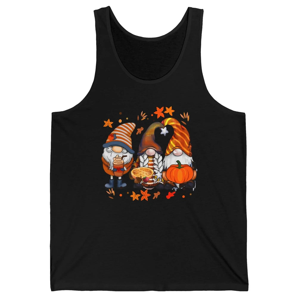 Retro Fall Gnomies Pumpkin Falling Leaves Thanksgiving Gnome Unisex Jersey Tank