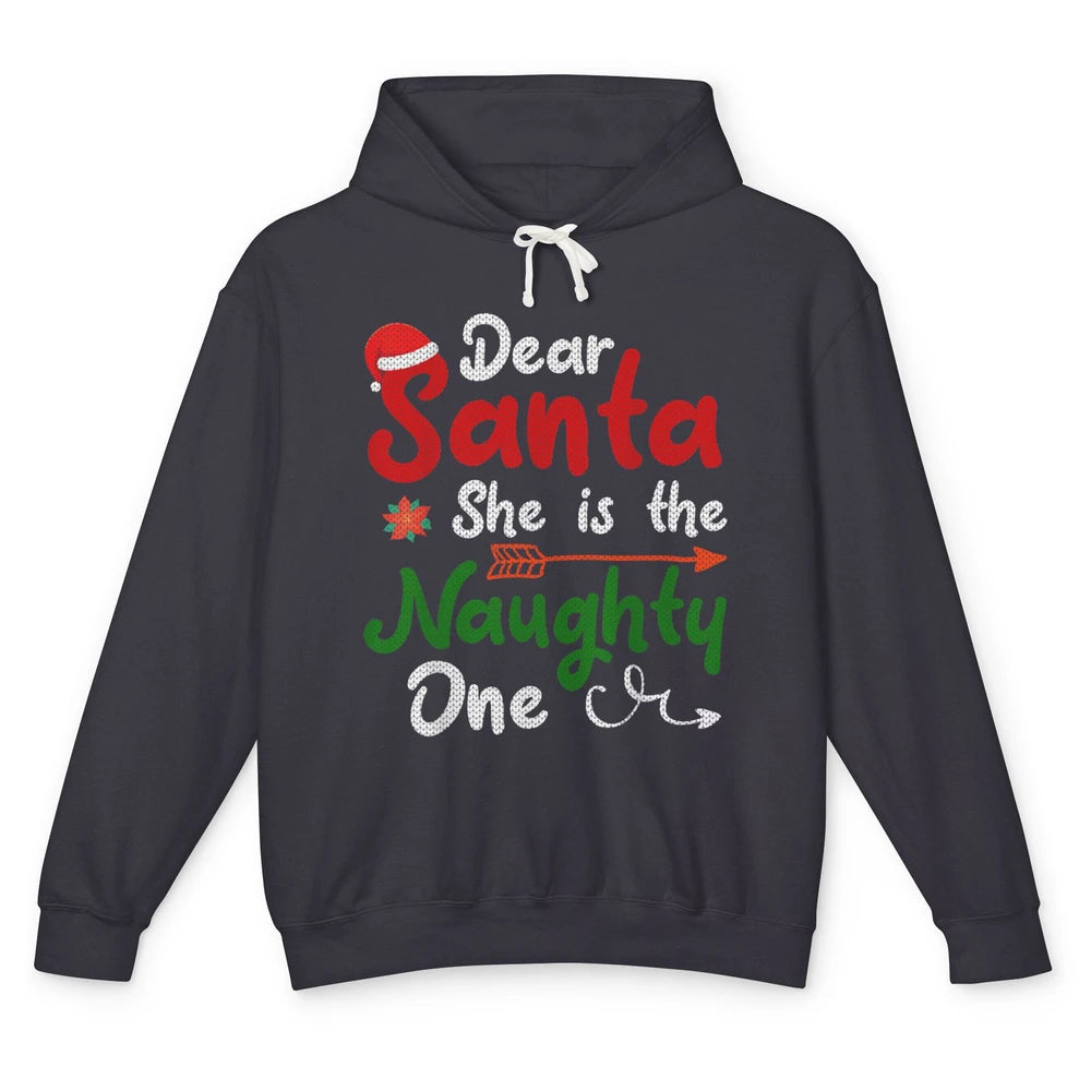 Merry Christmas Dear Santa She Is Naughty One Xmas Hat Vibes Unisex Lightweight Hoodie