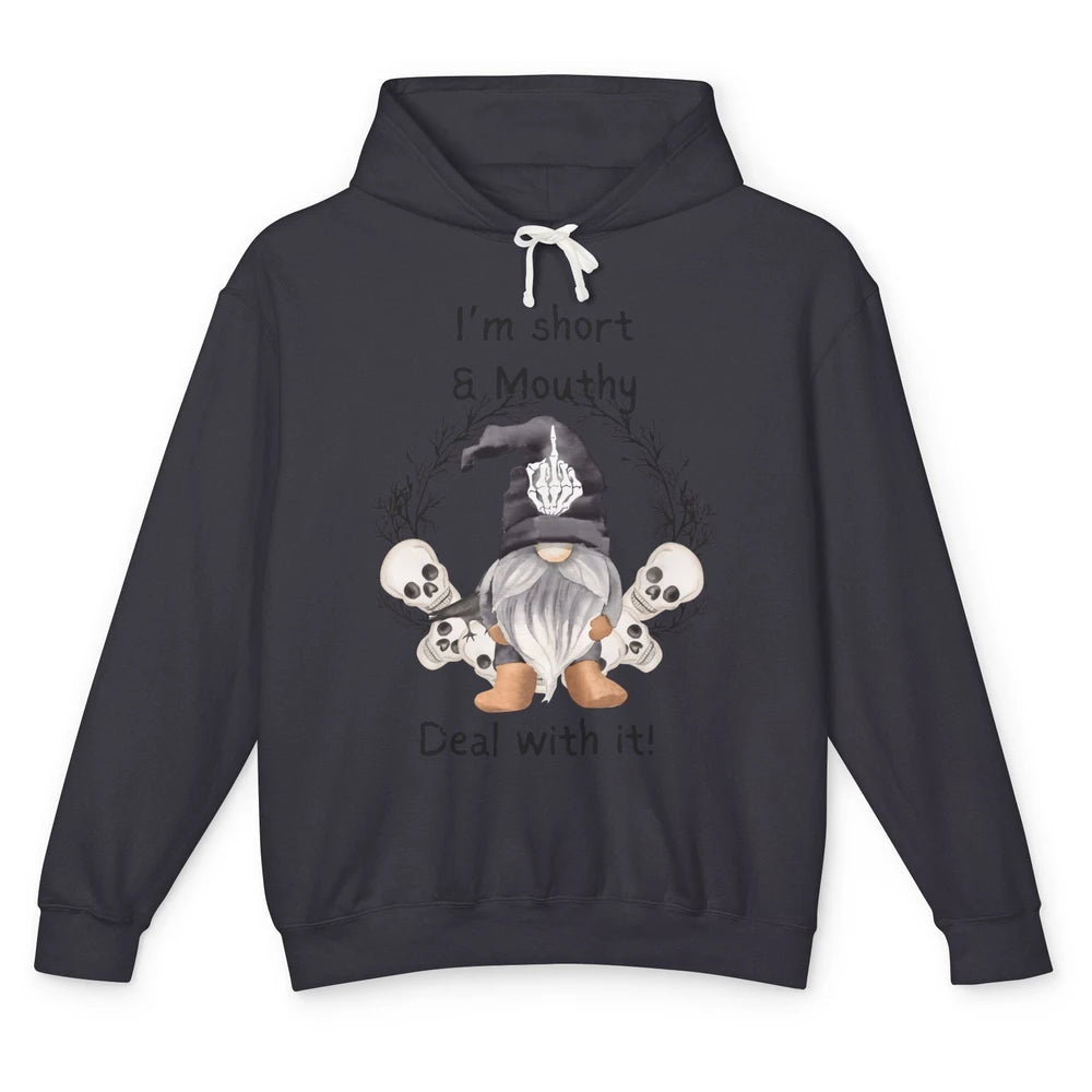 Retro Black Gnome Halloween I'm Short And Mouthy Gnome Skull Unisex Lightweight Hoodie