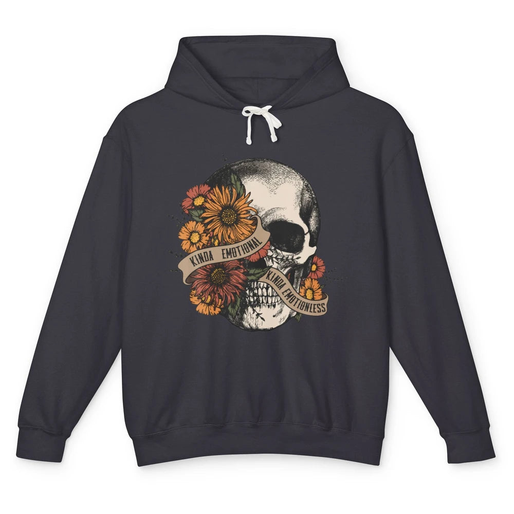 Kinda Emotional Emotionless Flower Skull Vintage Skeleton Unisex Lightweight Hoodie