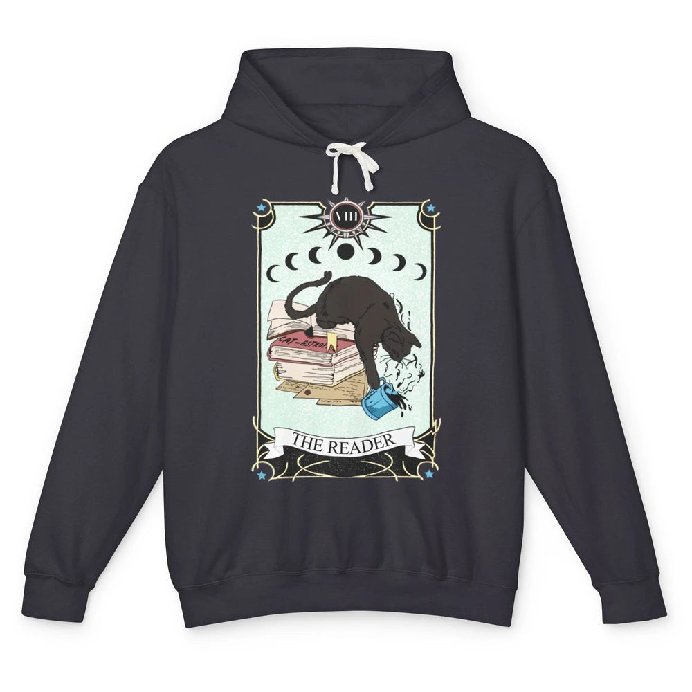 Witchy Black Cat The Reader Tarot Card Mystic Celestial Moon Unisex Lightweight Hoodie