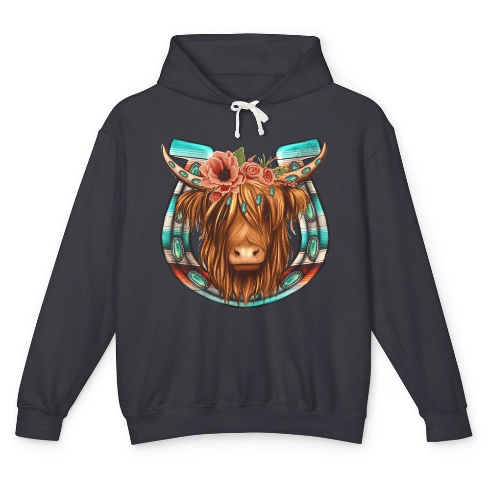 Floral Highland Cow Heifer Horseshoe Western Country Cowboy Unisex Lightweight Hoodie