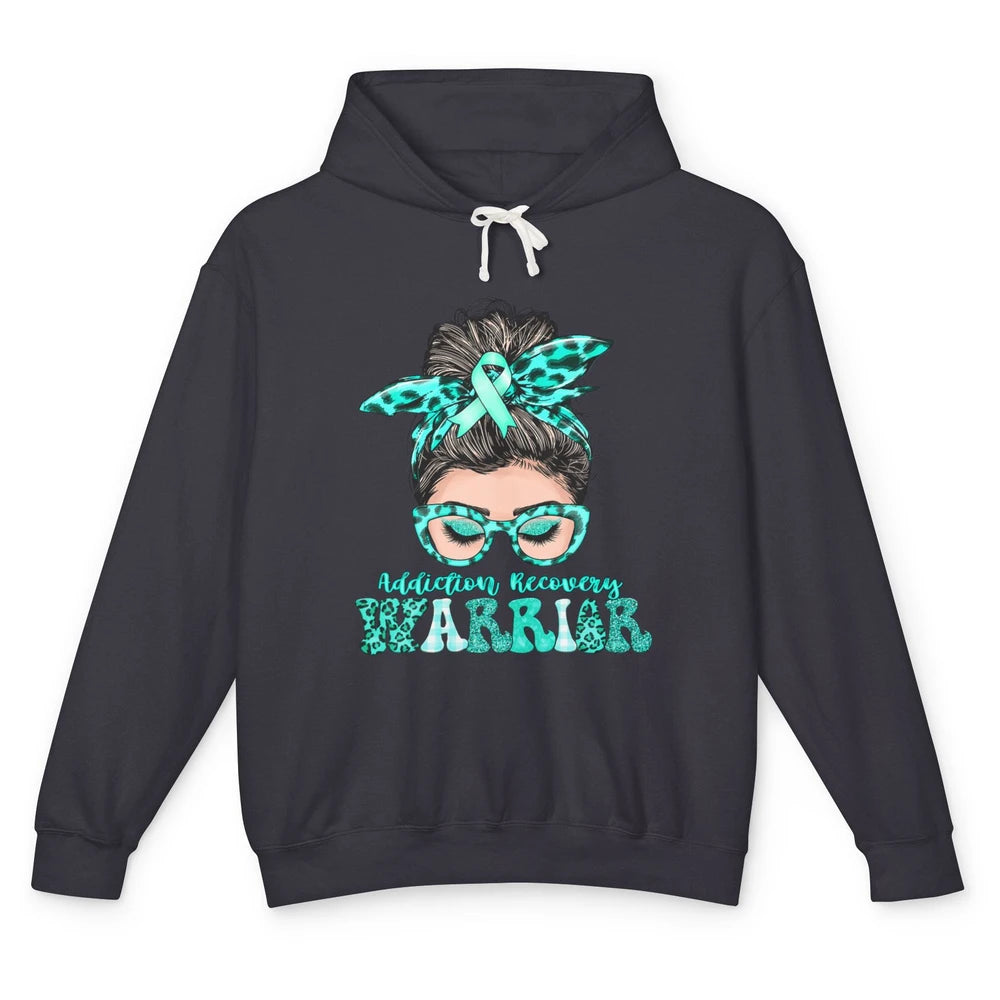 Addiction Recovery Awareness Warrior Leopard Messy Hair Bun Unisex Lightweight Hoodie