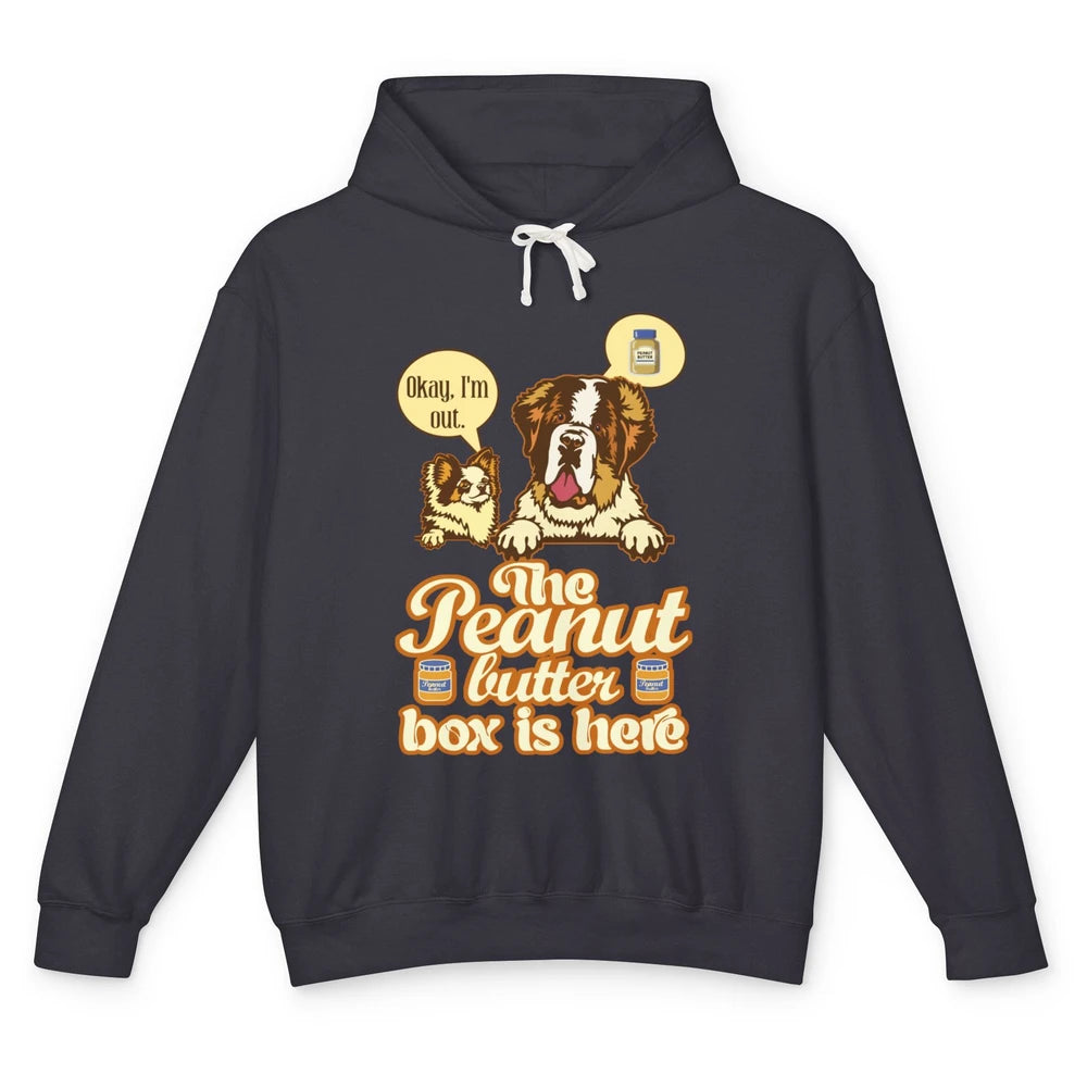 Funny Peanut Butter Box Here St Bernard Dog Sarcastic Puppy Unisex Lightweight Hoodie