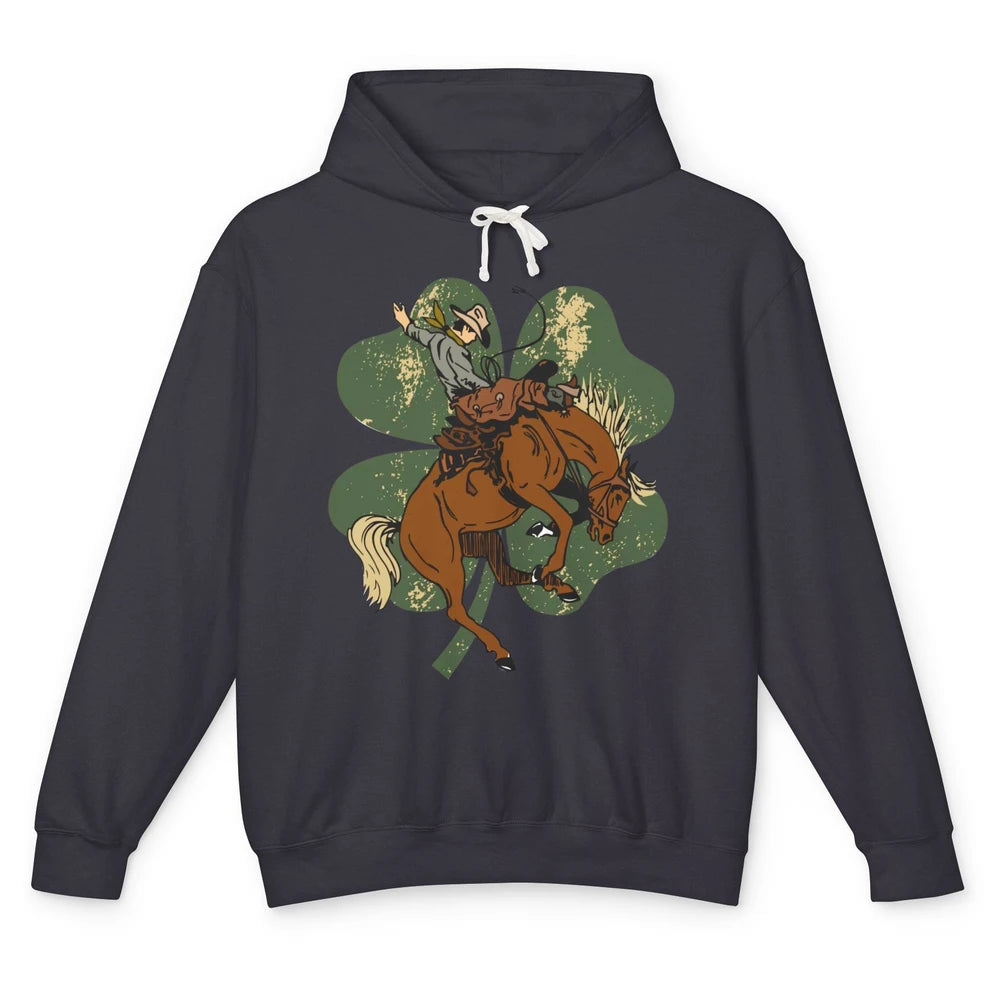 Cowboy Bronc Horsing Shamrocks St. Patricks Day Western Unisex Lightweight Hoodie