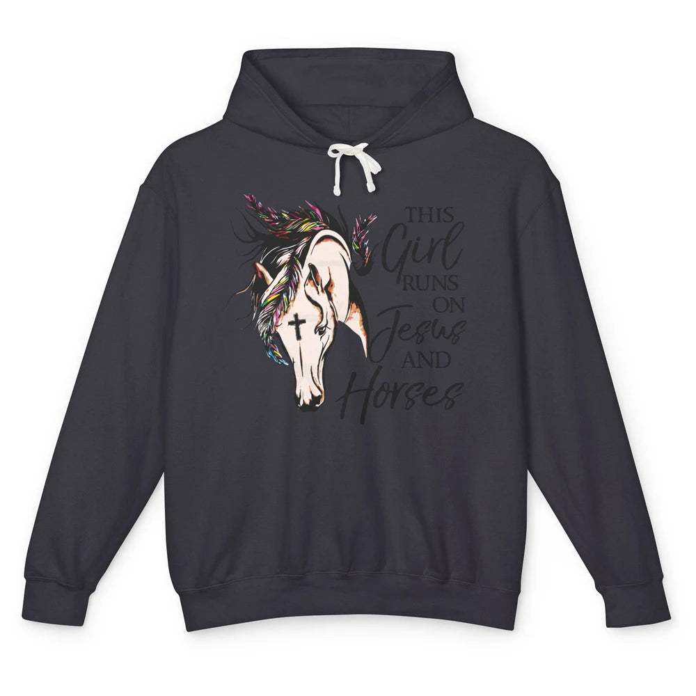 Christian This Girl Runs On Jesus And Horses Western Cowgirl Unisex Lightweight Hoodie