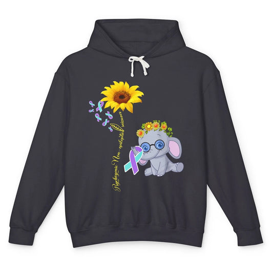 PNES Awareness Purple Teal Ribbon Sunflower Baby Elephant Unisex Lightweight Hoodie