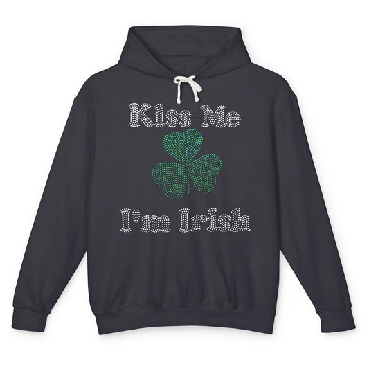 Kiss Me I'm Irish Shamrock Clover Rhinestone St Patricks Day Unisex Lightweight Hoodie