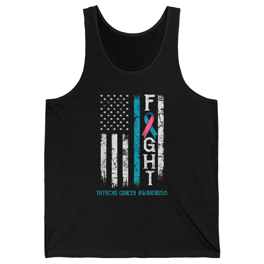 Thyroid Cancer Awareness Blue Pink Teal Ribbon Fight Flag Unisex Jersey Tank