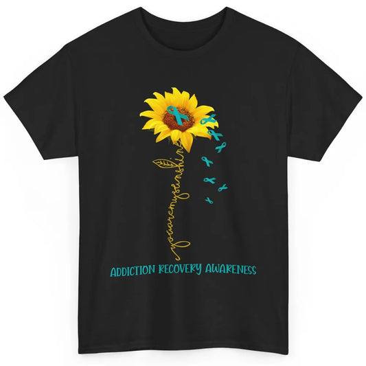 Addiction Recovery Awareness Teal Ribbon Sunflower Classic Unisex T-Shirt