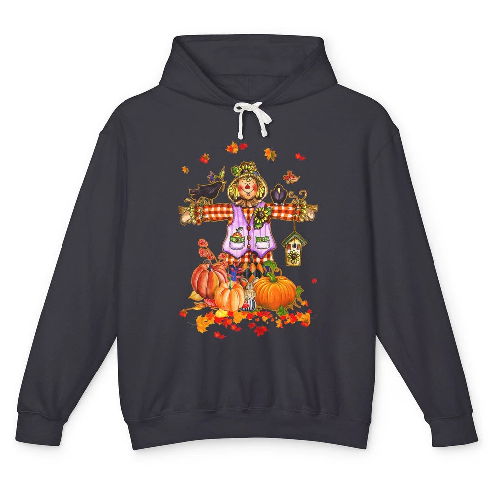 Scarecrow Autumn Hello Fall Pumpkin Thanksgiving Halloween Unisex Lightweight Hoodie