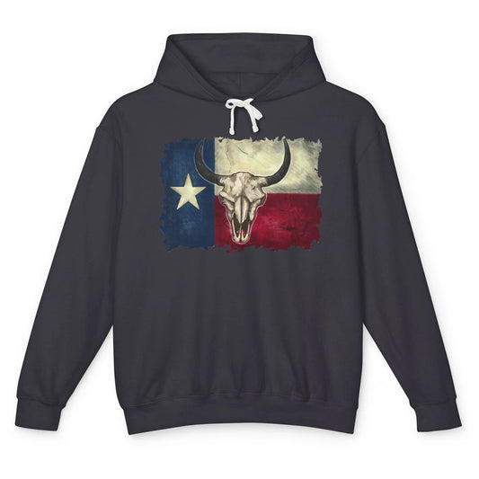 Retro Bull Skull Texas Map Western Country Cowboy Cowgirl Unisex Lightweight Hoodie