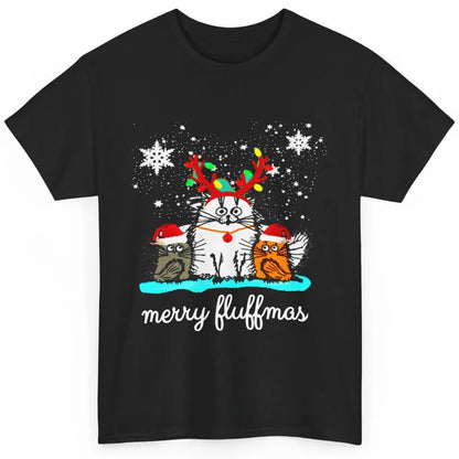 Merry Christmas Fluffmas Cat Santa Claus Hat Xmas Tree Light Classic Unisex T-Shirt