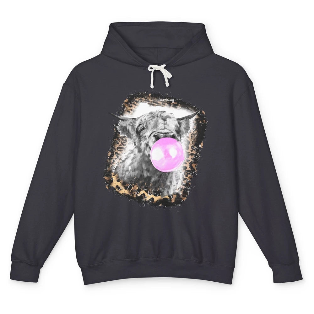 Retro Highland Cow Leopard Bubble Gum Western Farm Animals Unisex Lightweight Hoodie