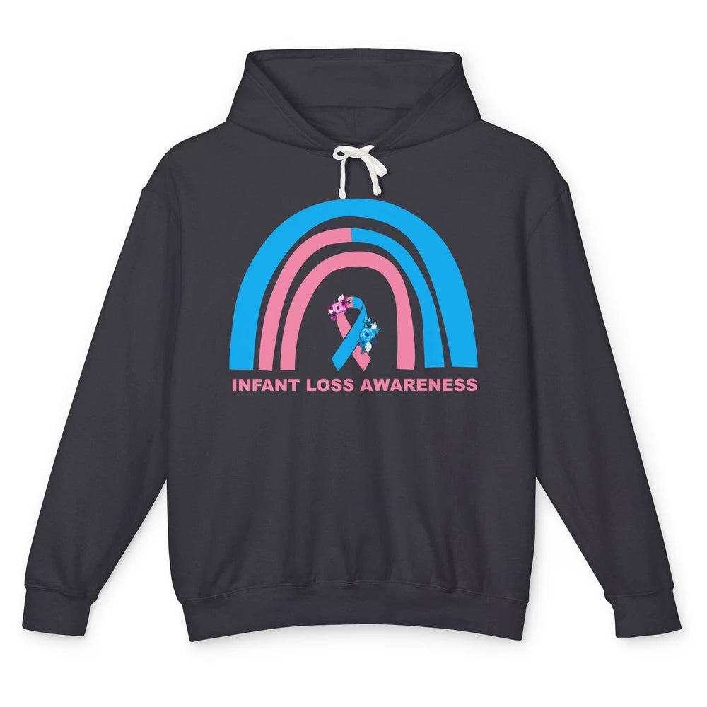 Infant Loss Awareness Floral Pink Blue Ribbon Rainbow Unisex Lightweight Hoodie