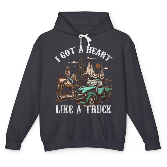 Western Sunset Cowgirl I Got Heart Like Truck Rodeo Cactus Unisex Lightweight Hoodie