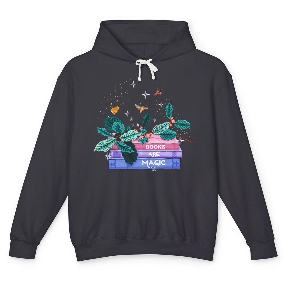 Aesthetic Books Are Magic Butterfly Floral Bookish Plant Unisex Lightweight Hoodie