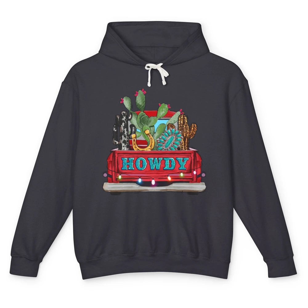 Howdy Truck Cactus Cowhide Western Christmas Gemstone Truck Unisex Lightweight Hoodie