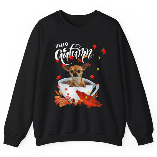 Chihuahua Autumn Dog And Coffee Fall Thanksgiving Chihuahua Unisex Crewneck Sweatshirt