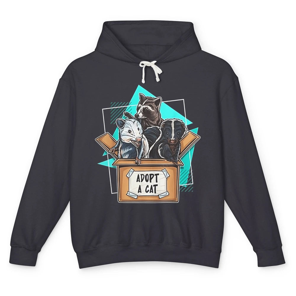 Adopt Forbidden Cats In Box Raccoon Skunks Possum Vaporwave Unisex Lightweight Hoodie