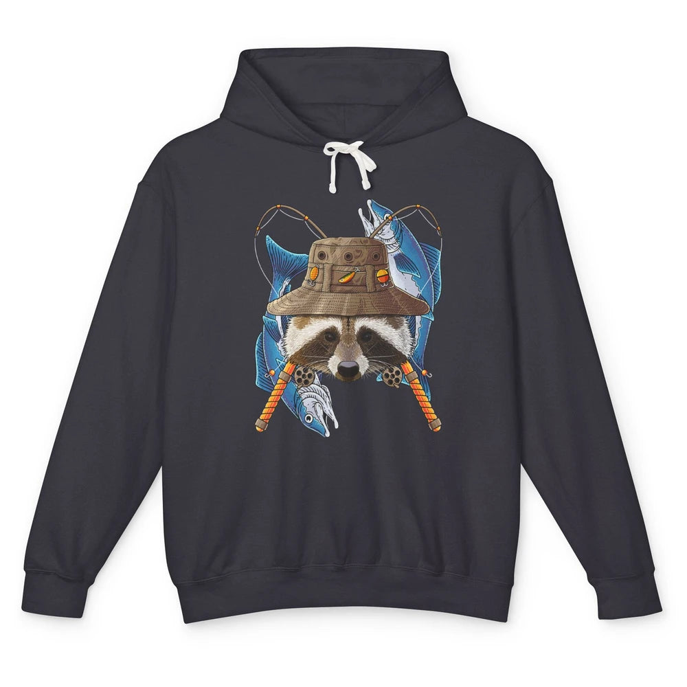 Fishing Raccoon Outdoor Fisherman Animal Vintage Fish Reels Unisex Lightweight Hoodie