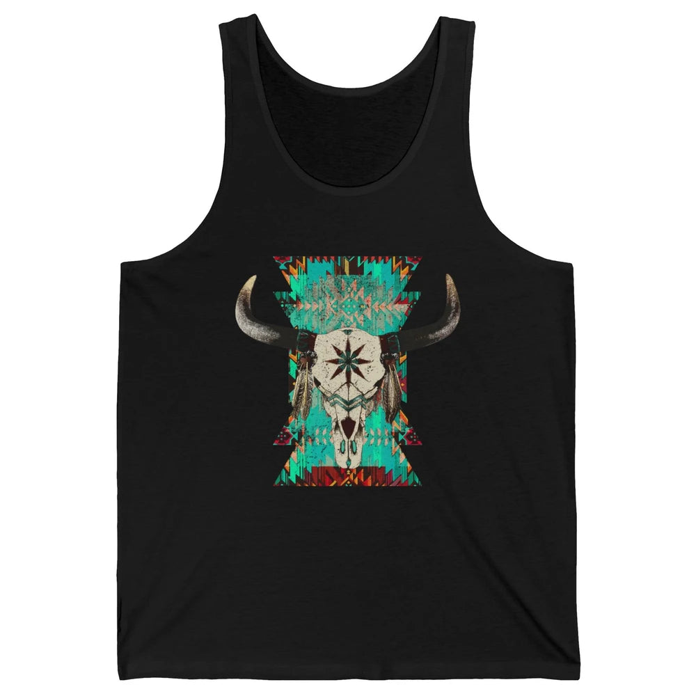 Boho Bull Skull Turquoise Aztec Western Country Rodeo Cowboy Unisex Jersey Tank