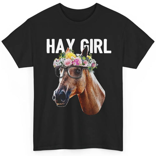 Cute Hay Girl Horse Floral Crown Rose Equestrian Farm Animal Classic Unisex T-Shirt