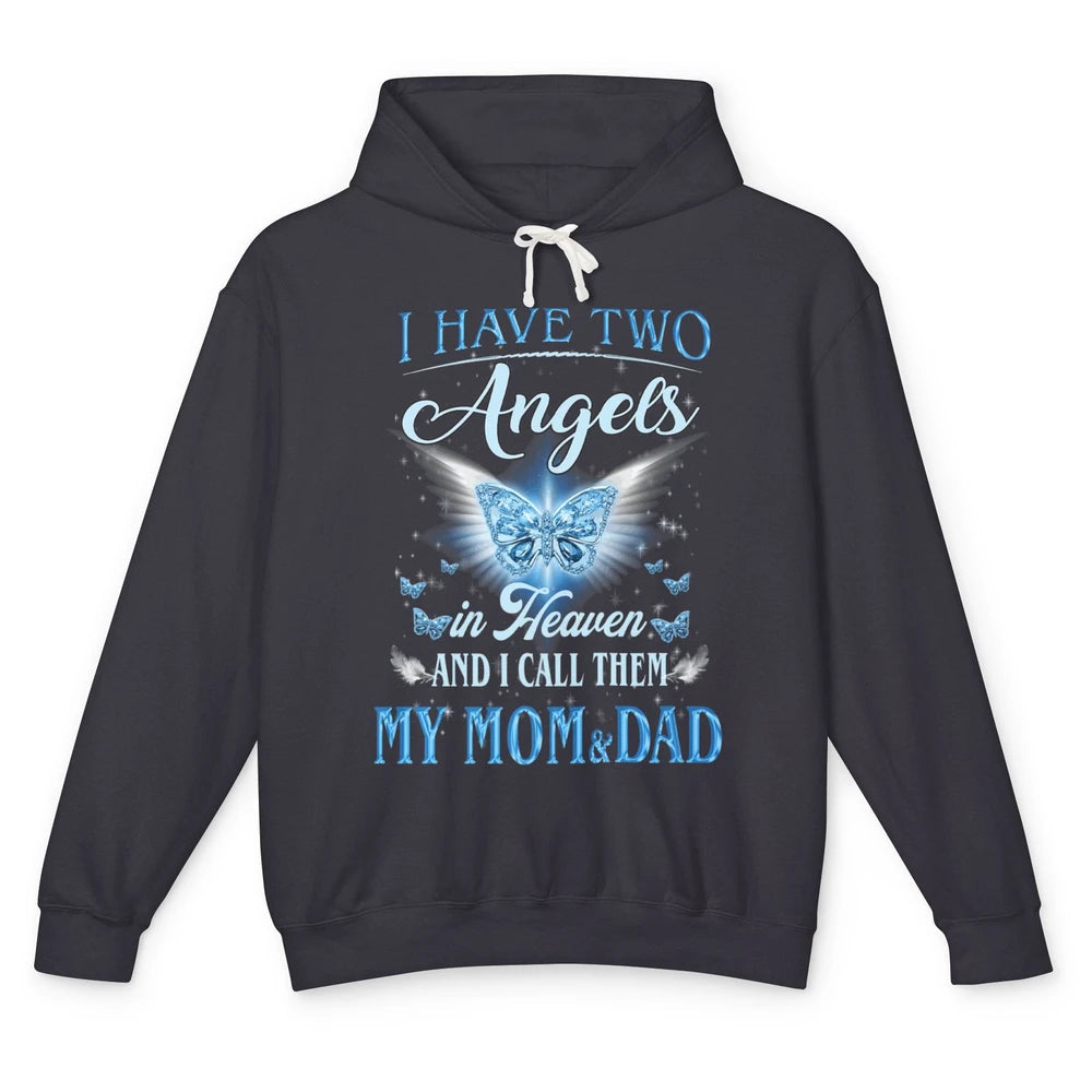 My Mom And Dad In Heaven Angel Wings Mother Memories Forever Unisex Lightweight Hoodie