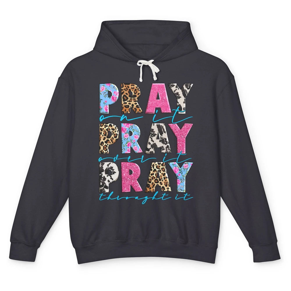 Floral Jesus Cross Pray On It Over It Christian Religious Unisex Lightweight Hoodie