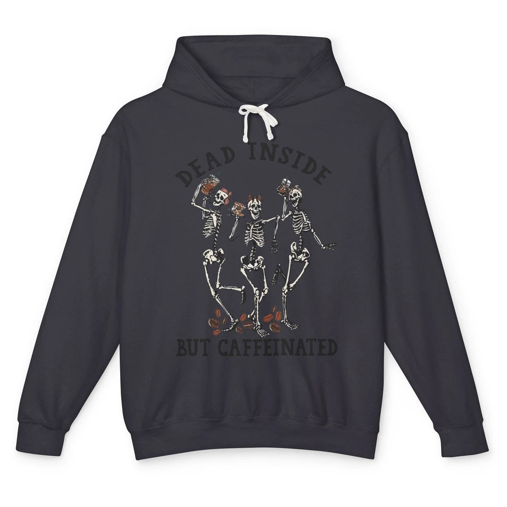 Funny Dancing Skeleton Dead Inside But Caffeinated Leopard Unisex Lightweight Hoodie