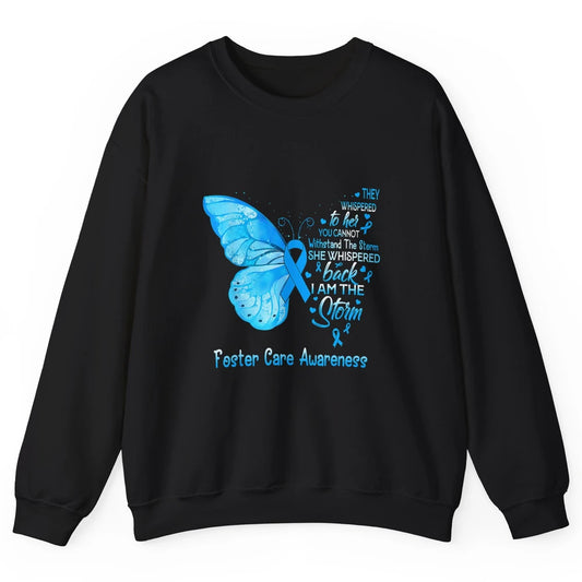 Butterfly Storm Warrior Foster Care Awareness Blue Ribbon Unisex Crewneck Sweatshirt